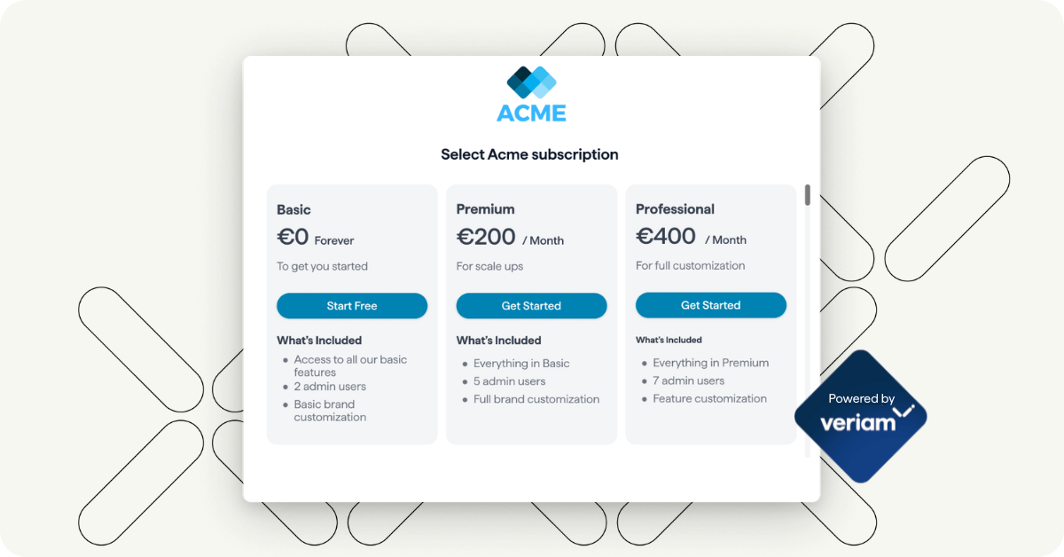 Subscription plans powered by Veriam